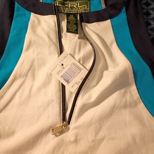 Ralph Lauren White and Blue Zip-Up Top